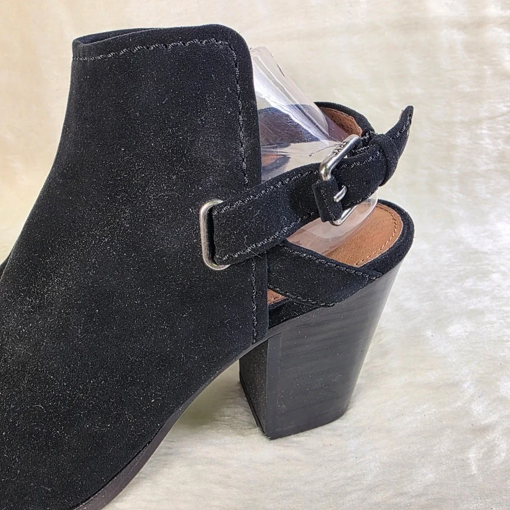 Frye Suede Peep Toe Slingback Booties Black Block Heel Women 10M Excellent